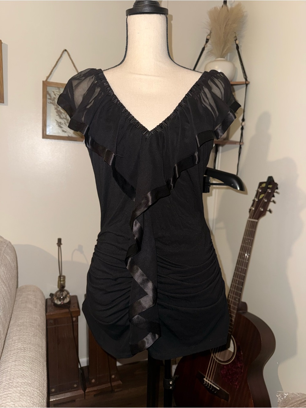Nu Collective Black Ruffled V-Neck Blouse